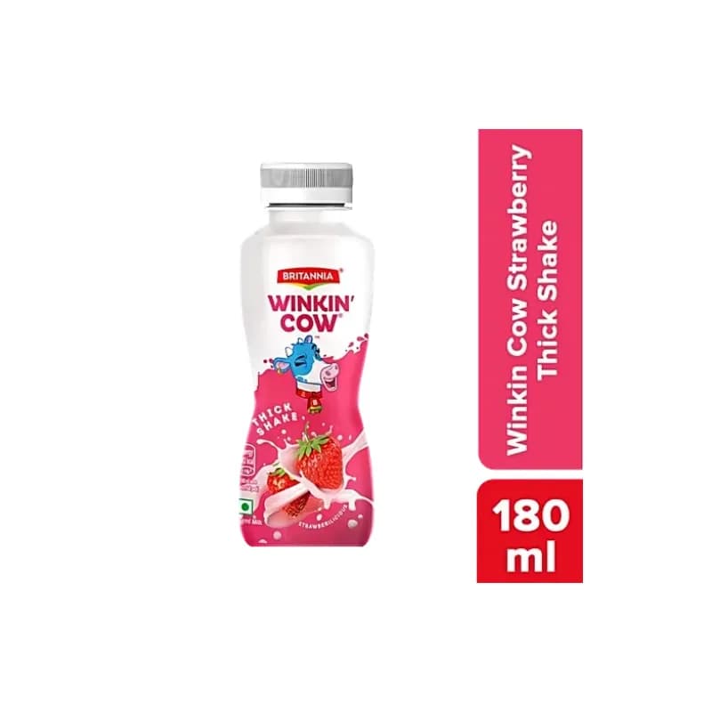 Britannia Winkin Cow Thick Milkshake Strawberry Pet Bottle, 180 Ml